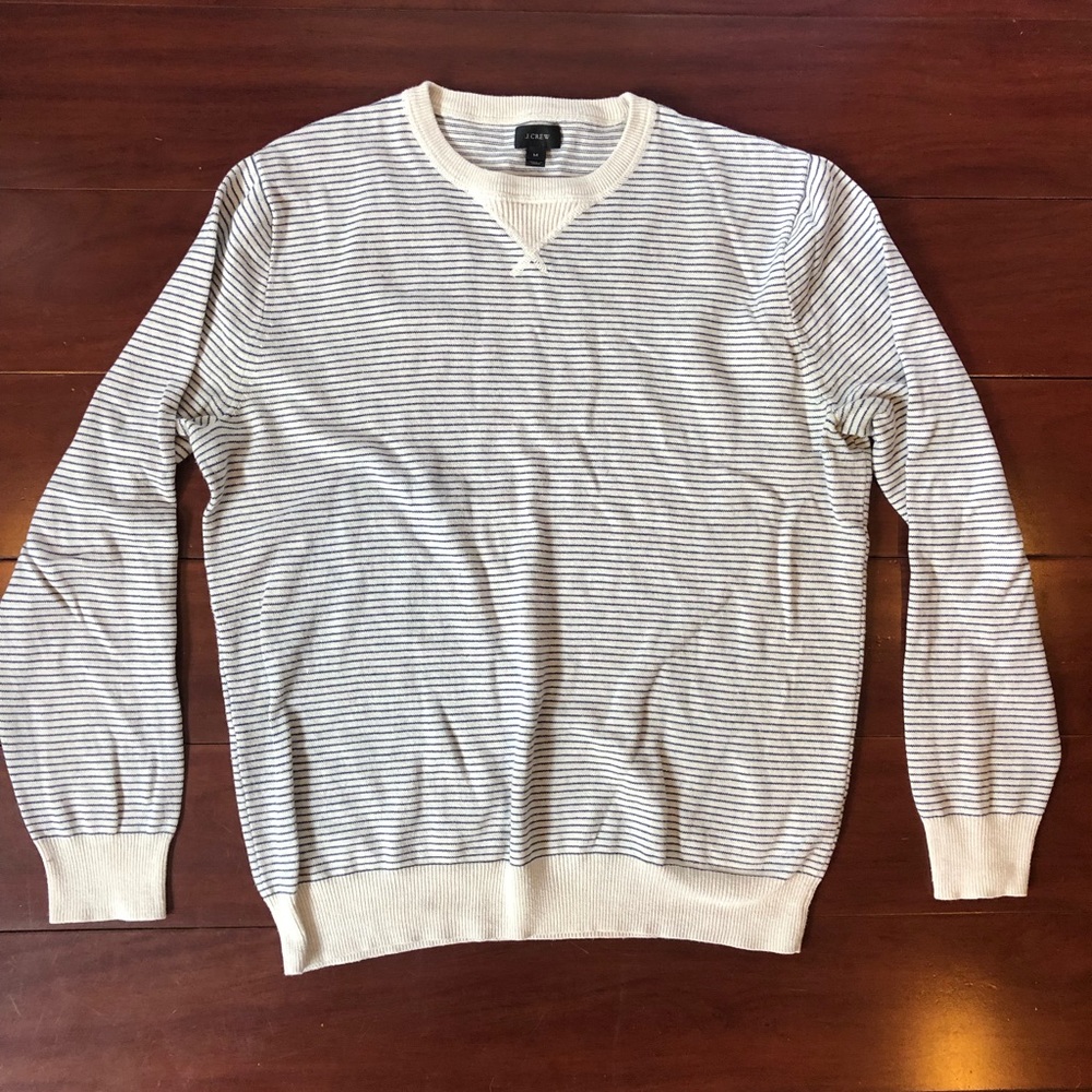 J. Crew Crewneck Sweater in Off White Blue Striped Size Medium